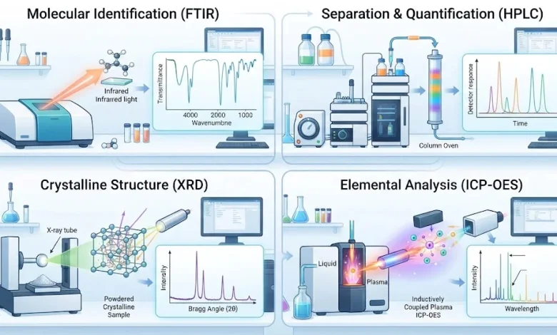 راهنمای انتخاب بهترین روش‌های آنالیز مواد شیمیایی؛ از FTIR و HPLC تا XRD و ICP-OES